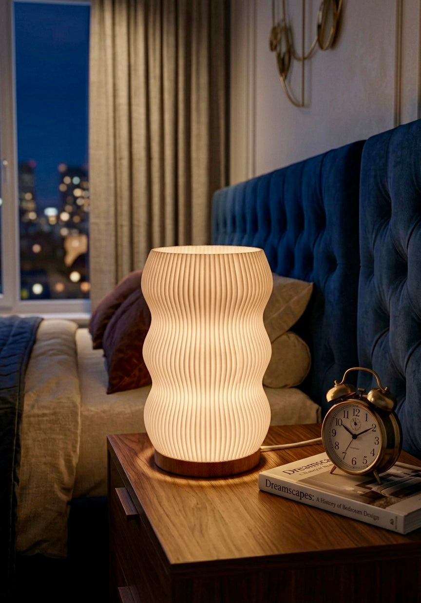 Wavey – Dimmbare LED Tischlampe aus Holz | Minimalistische Wellenlampe im Japandi Stil