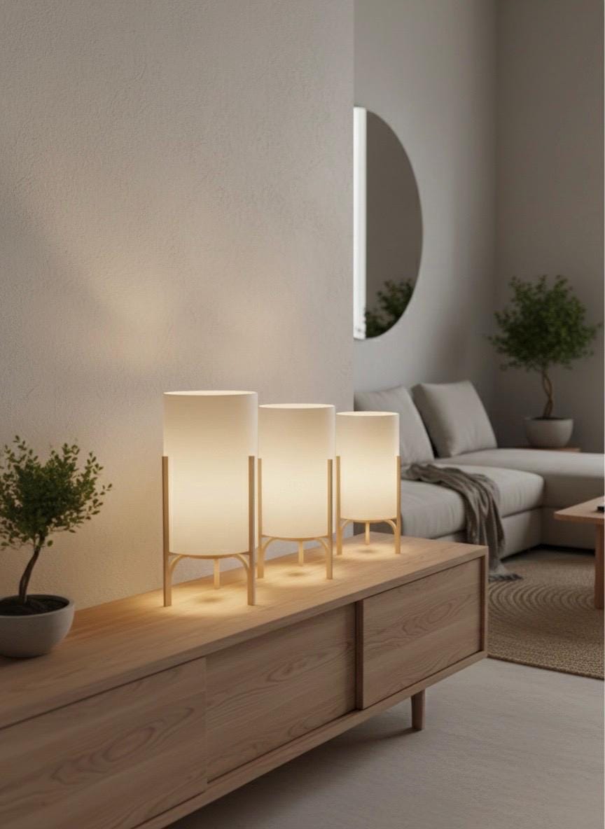 HIKARI Japandi Tischlampe – Minimalistisches 3D-Druck Design | Rund & Eckig | S, M, L | E14 LED