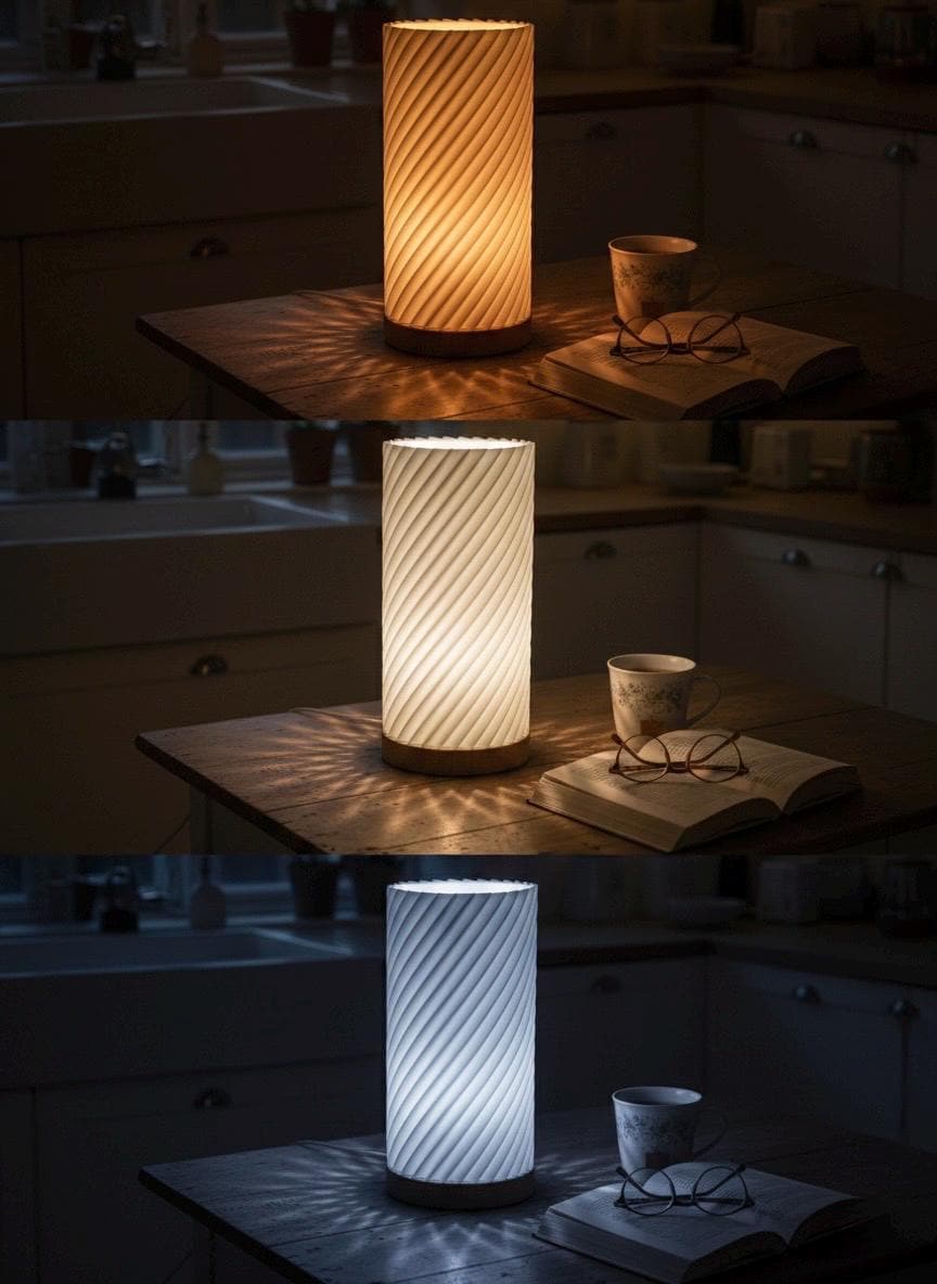 TWIST Design-Tischlampe mit Buchenholz-Sockel & 3D-Druck | LED, dimmbar, 3 Lichtfarben