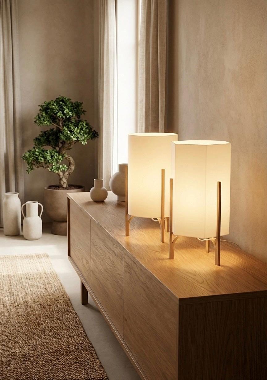 HIKARI Japandi Tischlampe – Minimalistisches 3D-Druck Design | Rund & Eckig | S, M, L | E14 LED