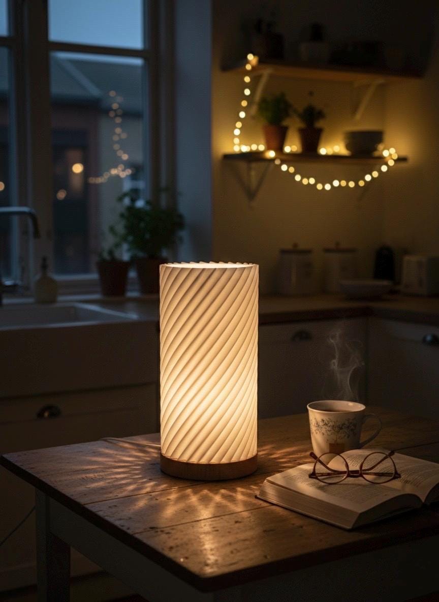 TWIST Design-Tischlampe mit Buchenholz-Sockel & 3D-Druck | LED, dimmbar, 3 Lichtfarben