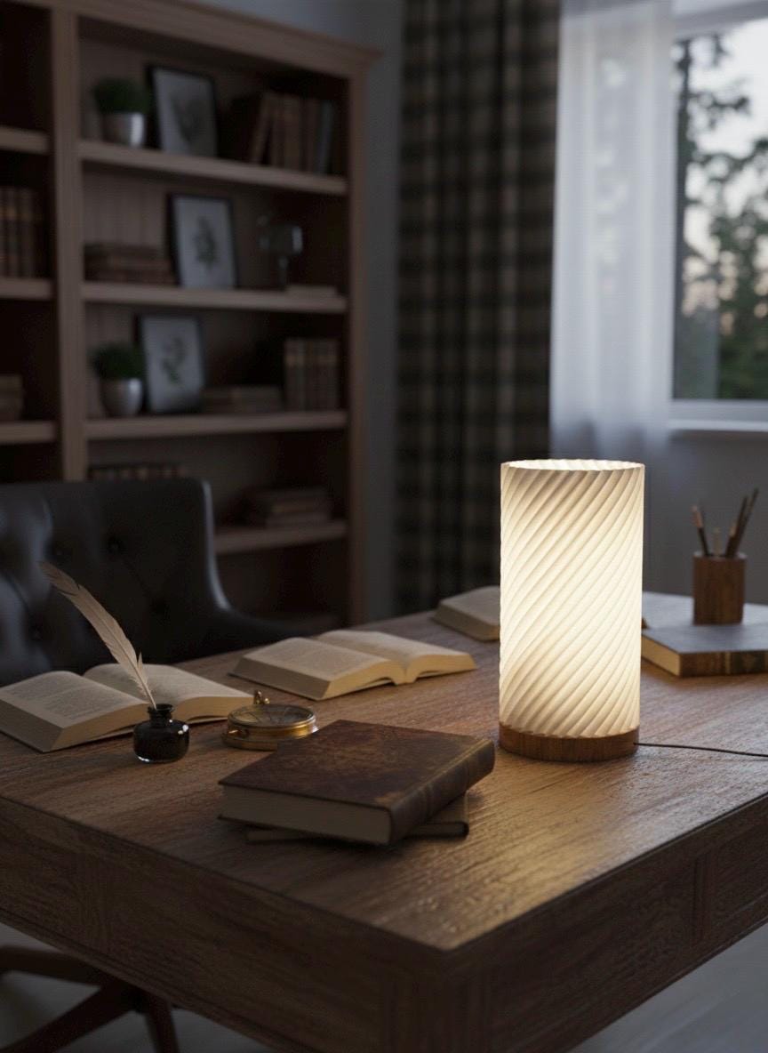 TWIST Design-Tischlampe mit Buchenholz-Sockel & 3D-Druck | LED, dimmbar, 3 Lichtfarben