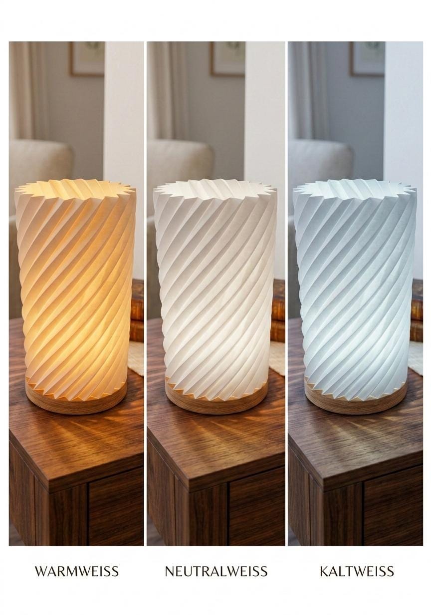 Design-Tischlampe aus Echtholz & 3D-Druck | USB-LED, dimmbar, 3 Lichtfarben | Geometrischer Lampenschirm